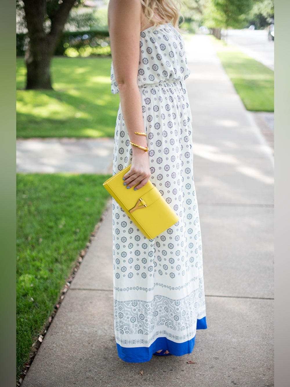 Old Navy White Maxi Dress with Blue Border